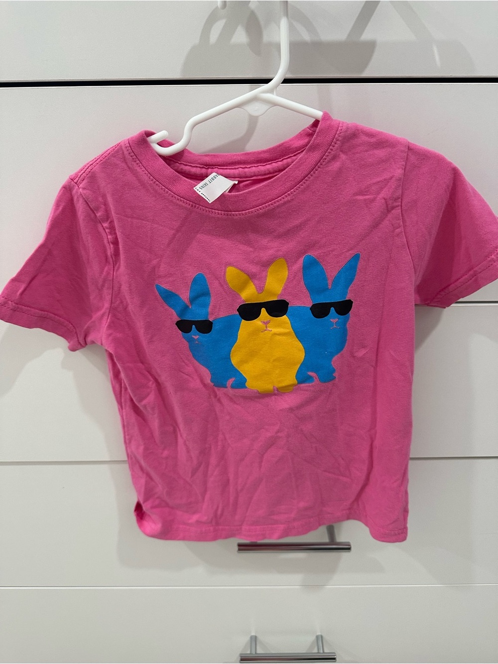 Kids Pink Graphic Bunny Tee - Sunglasses Bunny Print Size 4